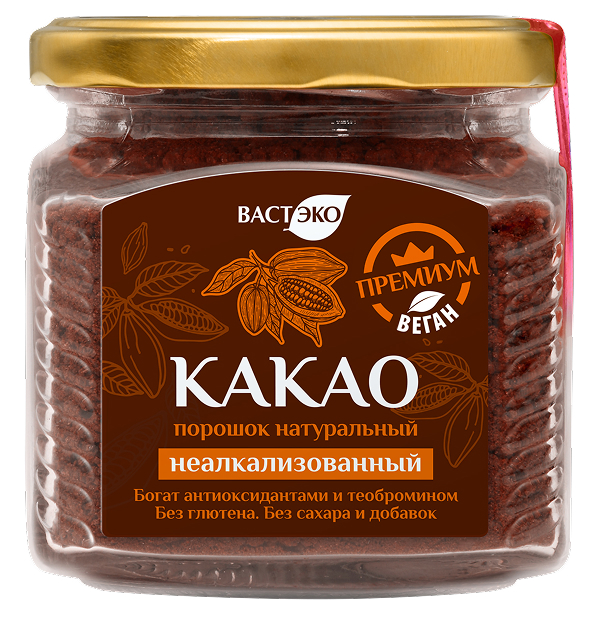 Какао-порошок натуральный НЕАЛКАЛИЗОВАННЫЙ без сахара, 200 г
