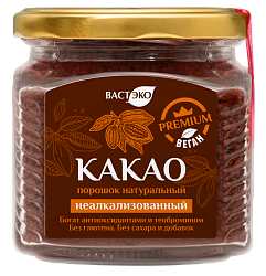 Какао-порошок натуральный НЕАЛКАЛИЗОВАННЫЙ без сахара, 200 гр. (с этикеткой)