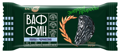 Вафли глазированные "ВАФФИН из Полбы. Чернослив в темном шоколаде. Без сахара", 50 г