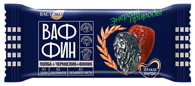 Вафли глазированные "ВАФФИН из Полбы. Чернослив и Финик в молочном шоколаде. Без сахара", 50 г
