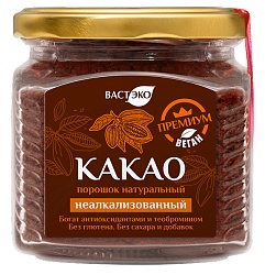 Какао-порошок натуральный НЕАЛКАЛИЗОВАННЫЙ без сахара, 200 г