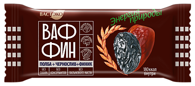 Вафли глазированные "ВАФФИН из Полбы. Чернослив и Финик в горьком шоколаде. Без сахара", 50 г