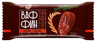 Вафли глазированные "ВАФФИН из Полбы. Финик в горьком шоколаде. Без сахара", 50 г