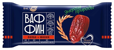 Вафли глазированные "ВАФФИН из Полбы. Финик в молочном шоколаде. Без сахара", 50 г