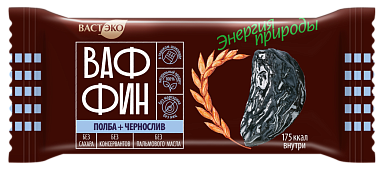 Вафли глазированные "ВАФФИН из Полбы. Чернослив в горьком шоколаде. Без сахара". 50 гр. (в коробке)